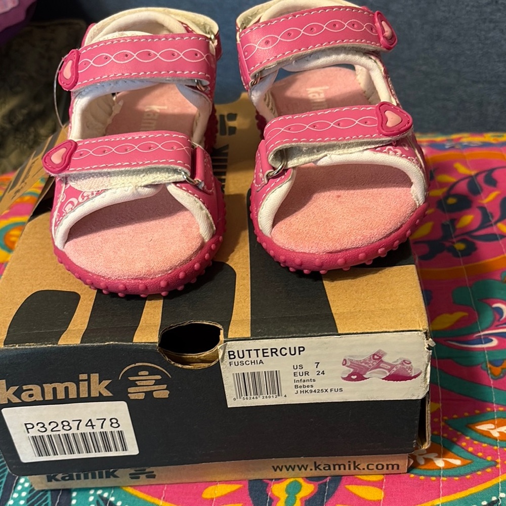 Kamik Pink Sandals with Double Velcro Straps Size 7 Kids